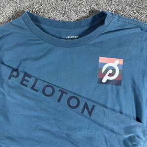 Peloton Workout T-Shirt Long Sleeve Graphic Teal Fitness Activewear Mens Large